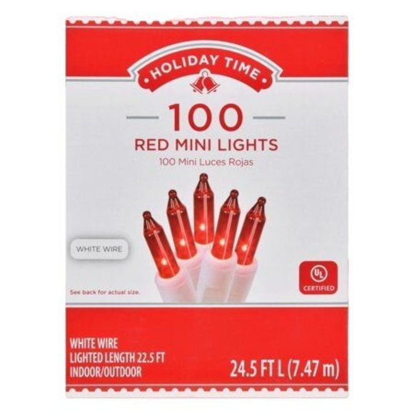Holiday Time Mini Red Christmas Lights White Wire 24 ft 100 Count Wedding - Picture 1 of 4